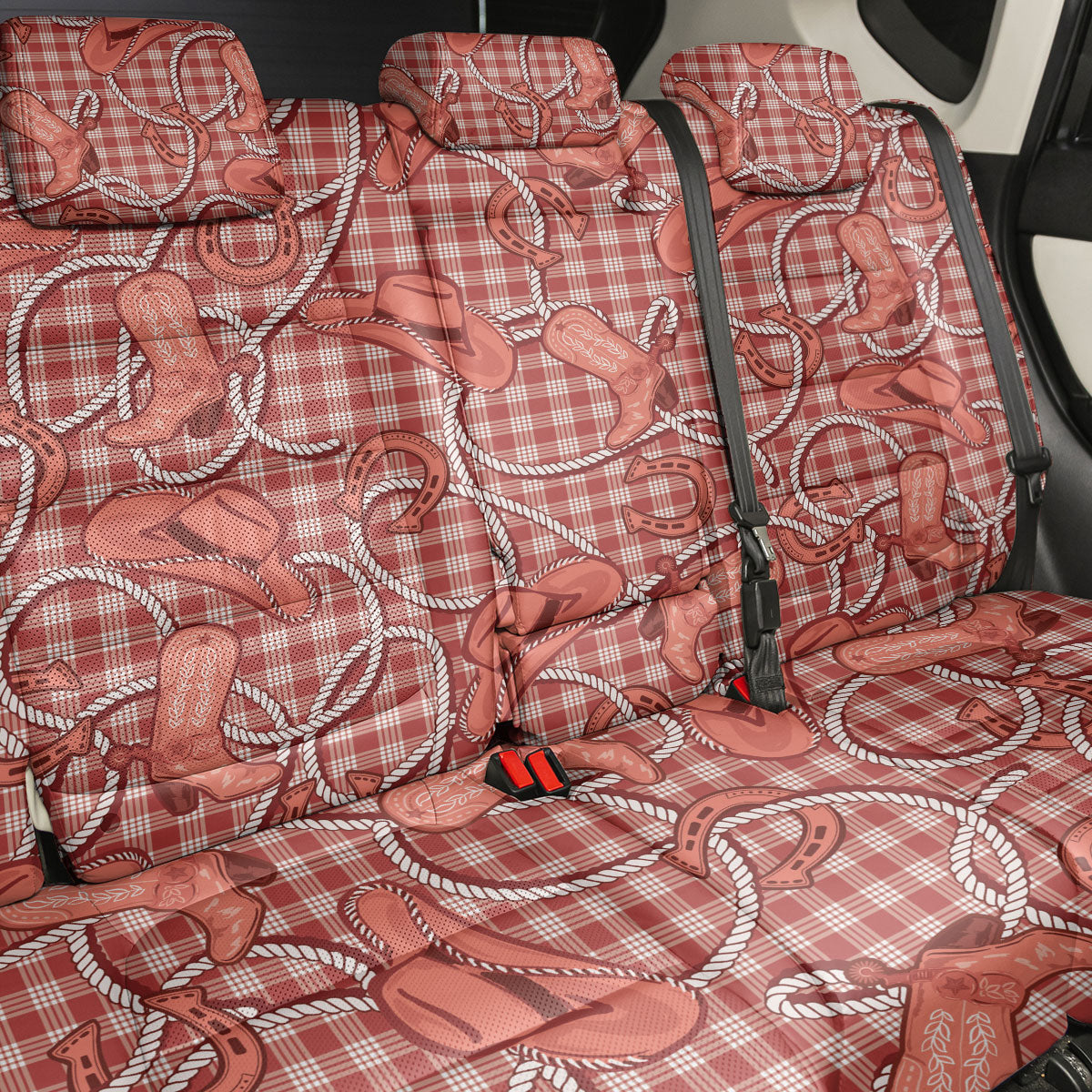 Red Hawaii Palaka Cowboy Back Car Seat Cover Hawaiian Paniolo Festival Spirit LT19 - Polynesian Pride