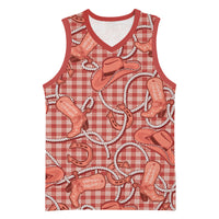 Red Hawaii Palaka Cowboy Basketball Jersey Hawaiian Paniolo Festival Spirit LT19 Unisex Red - Polynesian Pride