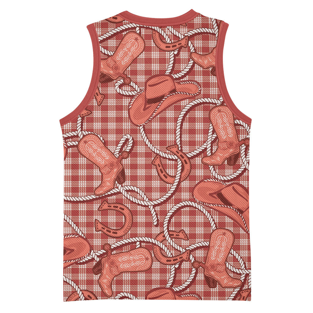 Red Hawaii Palaka Cowboy Basketball Jersey Hawaiian Paniolo Festival Spirit LT19 - Polynesian Pride