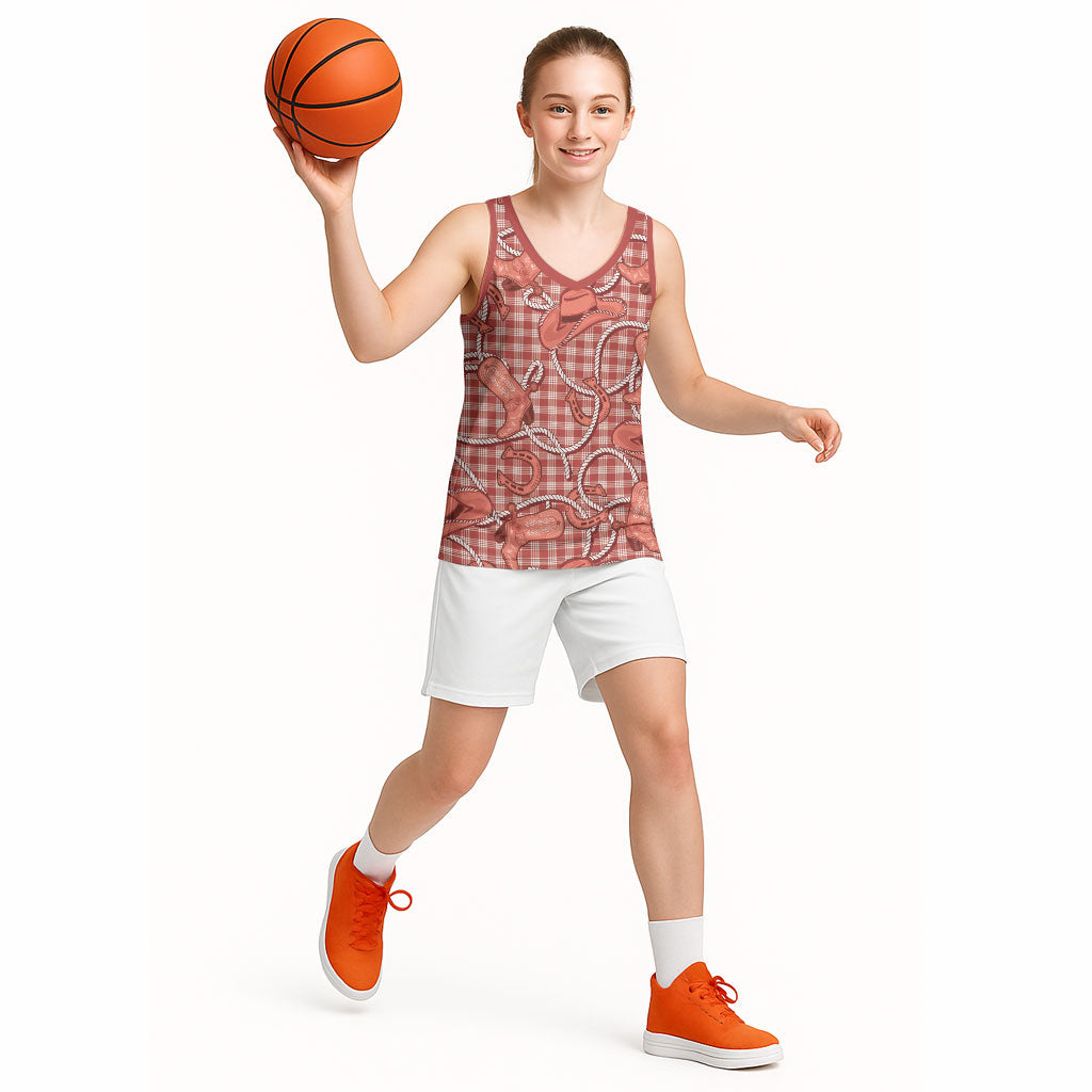 Red Hawaii Palaka Cowboy Basketball Jersey Hawaiian Paniolo Festival Spirit LT19 - Polynesian Pride