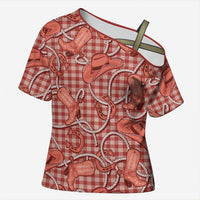 Red Hawaii Palaka Cowboy Cross Shoulder Shirt Hawaiian Paniolo Festival Spirit LT19 Female Red - Polynesian Pride
