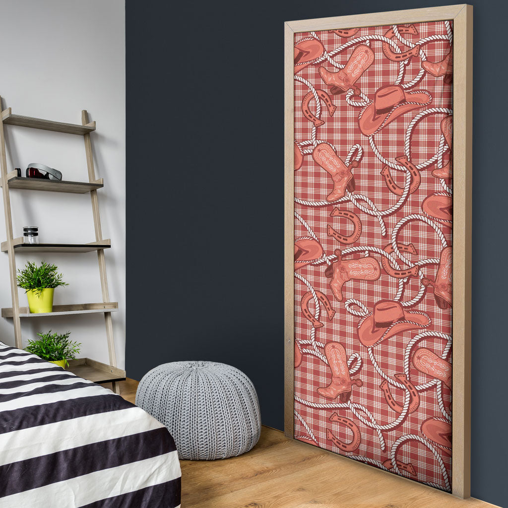 Red Hawaii Palaka Cowboy Door Cover Hawaiian Paniolo Festival Spirit LT19 - Polynesian Pride