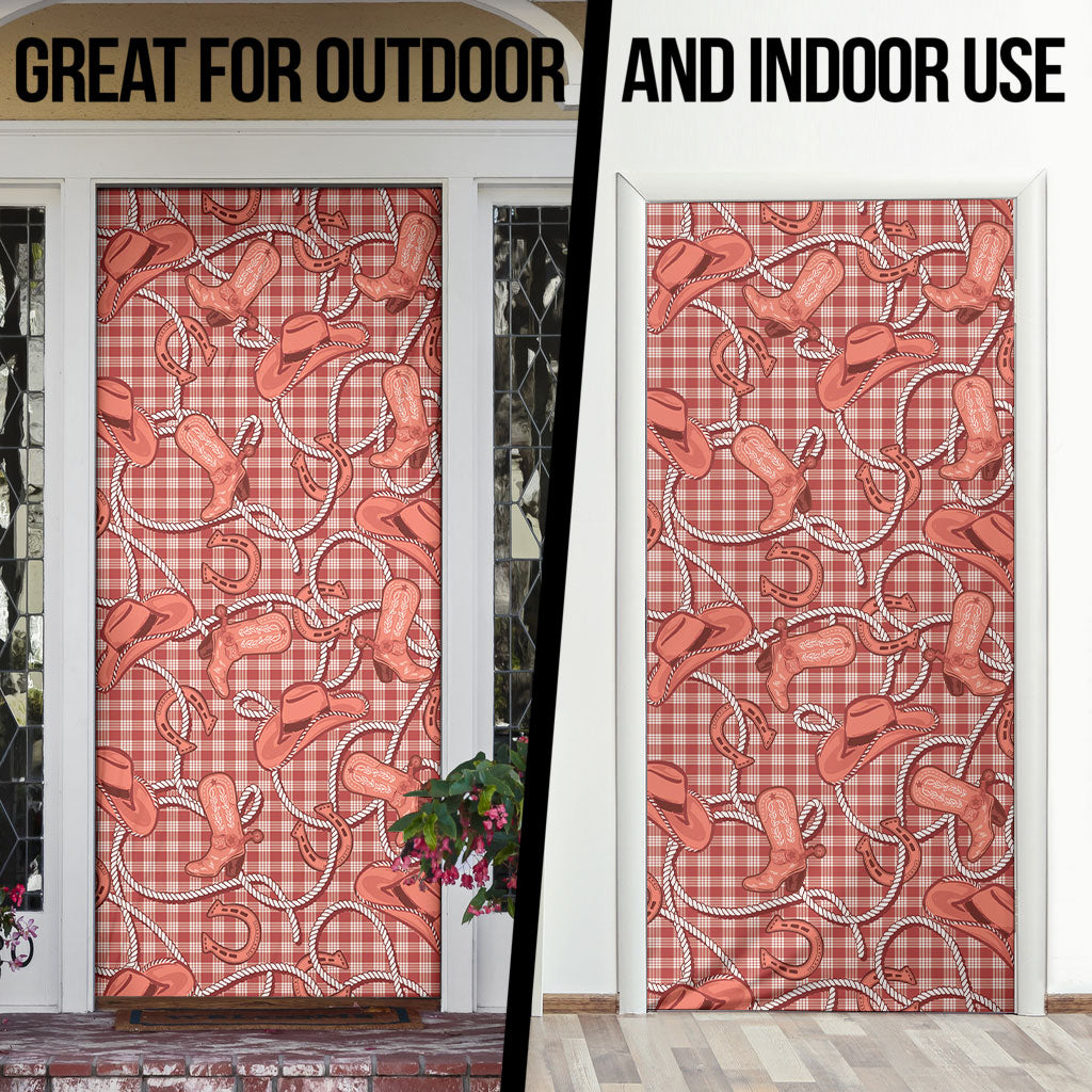 Red Hawaii Palaka Cowboy Door Cover Hawaiian Paniolo Festival Spirit LT19 - Polynesian Pride