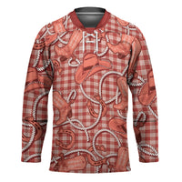 Red Hawaii Palaka Cowboy Hockey Jersey Hawaiian Paniolo Festival Spirit LT19 Unisex Red - Polynesian Pride