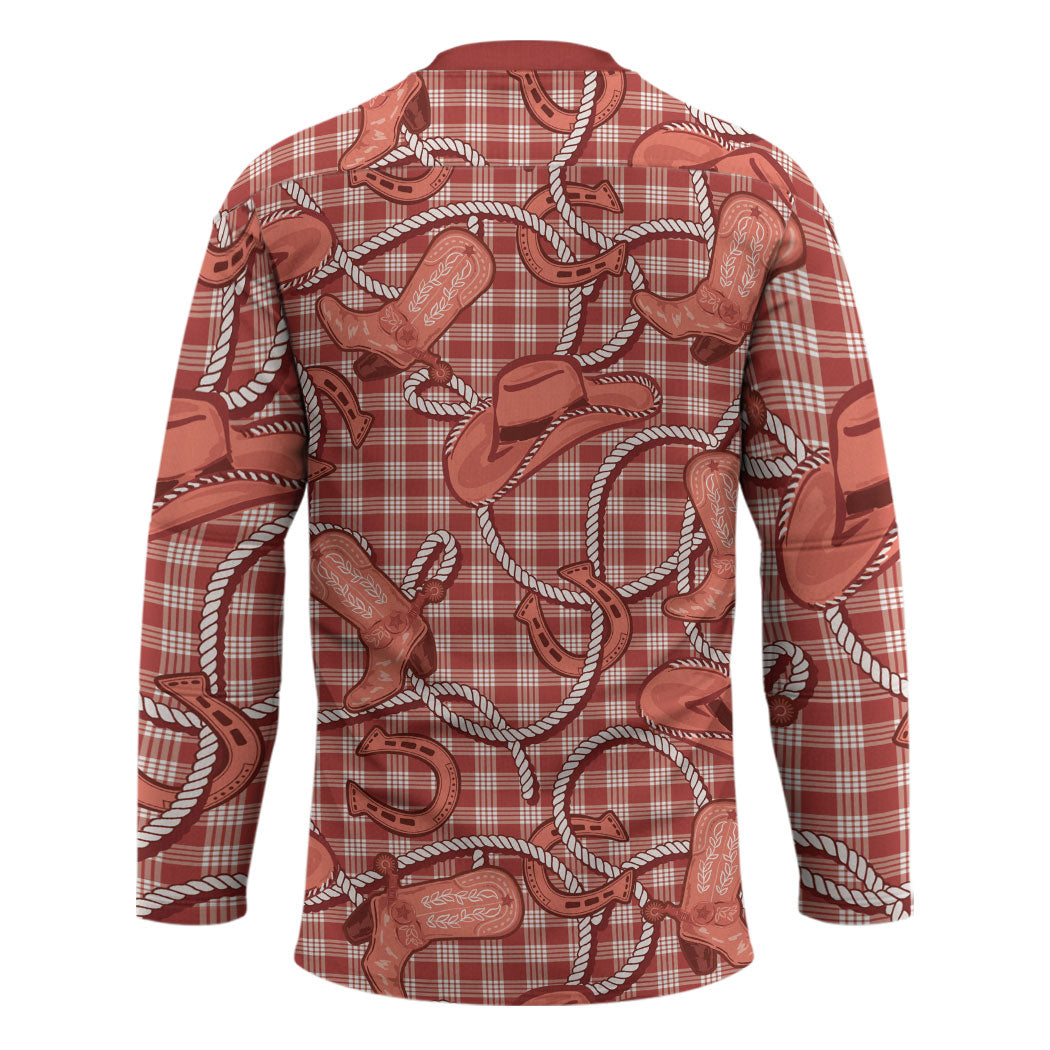 Red Hawaii Palaka Cowboy Hockey Jersey Hawaiian Paniolo Festival Spirit LT19 - Polynesian Pride