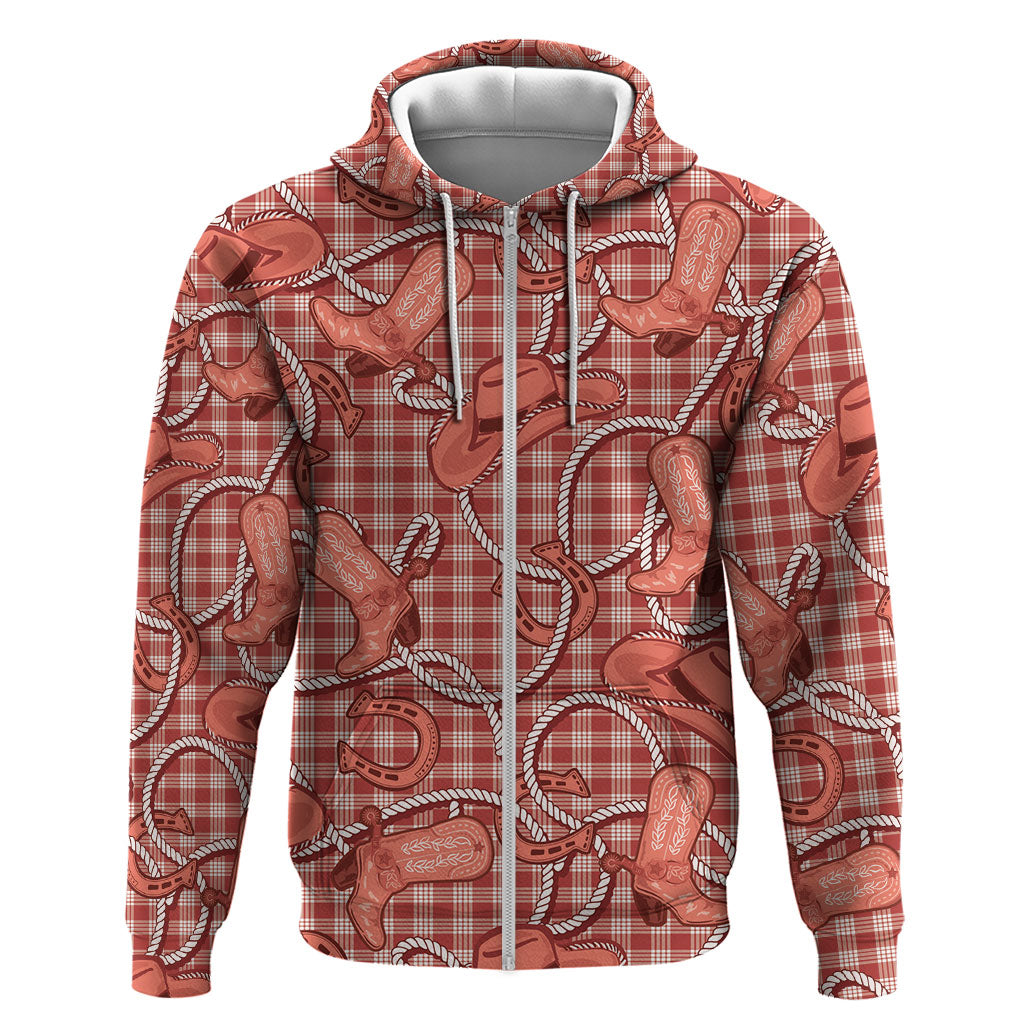 Red Hawaii Palaka Cowboy Hoodie Hawaiian Paniolo Festival Spirit LT19 Zip Hoodie Red - Polynesian Pride