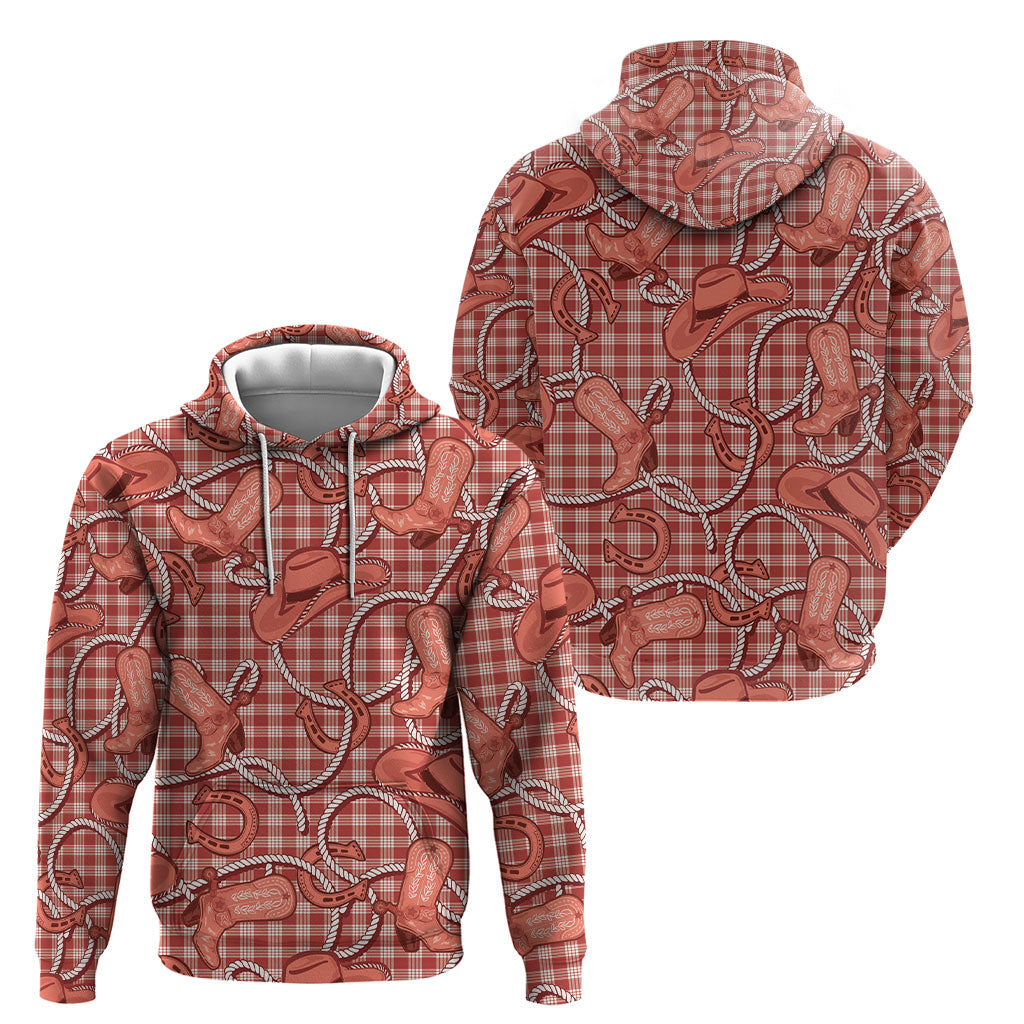 Red Hawaii Palaka Cowboy Hoodie Hawaiian Paniolo Festival Spirit LT19 - Polynesian Pride