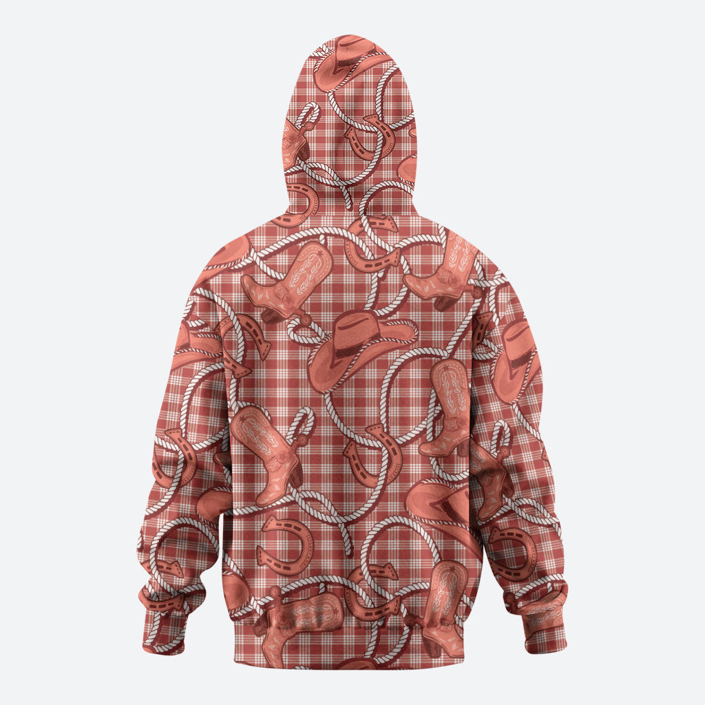 Red Hawaii Palaka Cowboy Hoodie Hawaiian Paniolo Festival Spirit LT19 - Polynesian Pride