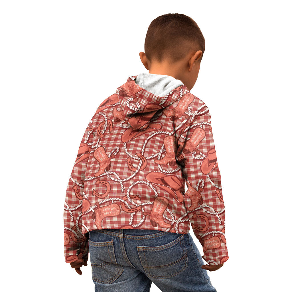 Red Hawaii Palaka Cowboy Kid Hoodie Hawaiian Paniolo Festival Spirit LT19 - Polynesian Pride