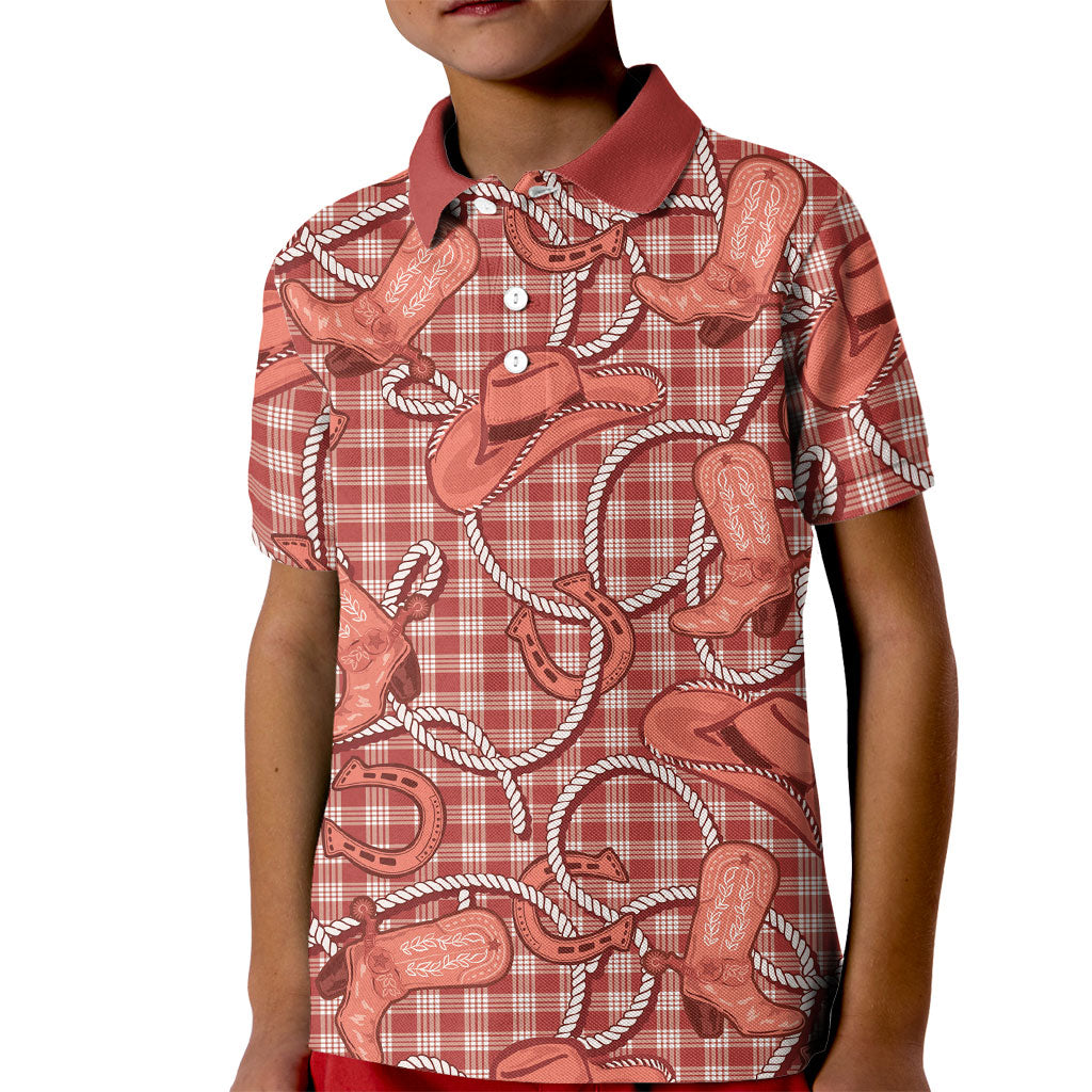 Red Hawaii Palaka Cowboy Kid Polo Shirt Hawaiian Paniolo Festival Spirit LT19 Kid Red - Polynesian Pride