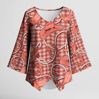 Red Hawaii Palaka Cowboy Kimono Sleeve Blouse Hawaiian Paniolo Festival Spirit LT19 Female Red - Polynesian Pride
