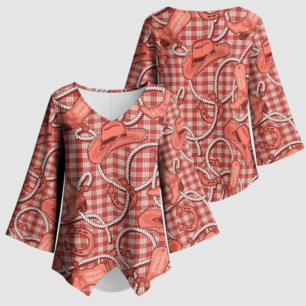 Red Hawaii Palaka Cowboy Kimono Sleeve Blouse Hawaiian Paniolo Festival Spirit LT19 - Polynesian Pride