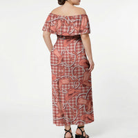 Red Hawaii Palaka Cowboy Off Shoulder Maxi Dress Hawaiian Paniolo Festival Spirit LT19 - Polynesian Pride
