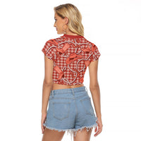 Red Hawaii Palaka Cowboy Raglan Cropped T Shirt Hawaiian Paniolo Festival Spirit LT19 - Polynesian Pride