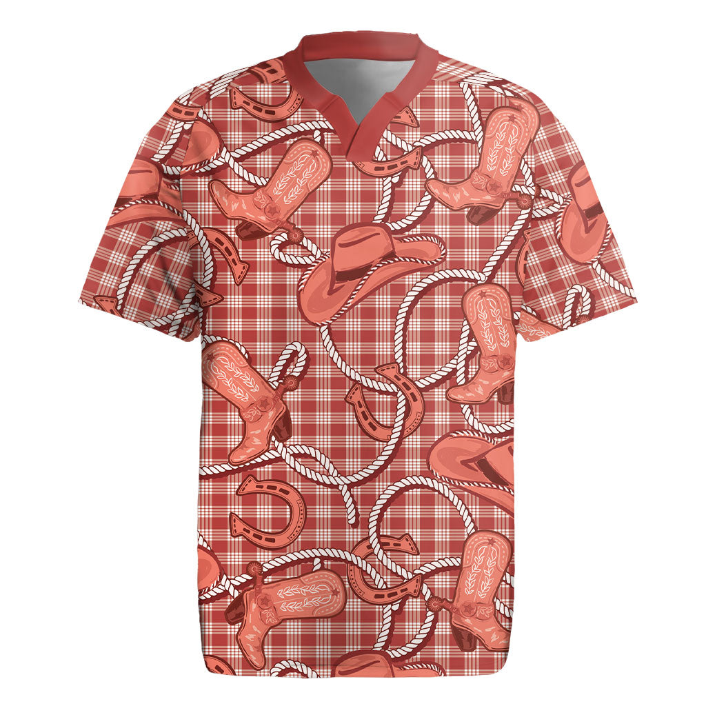 Red Hawaii Palaka Cowboy Rugby Jersey Hawaiian Paniolo Festival Spirit