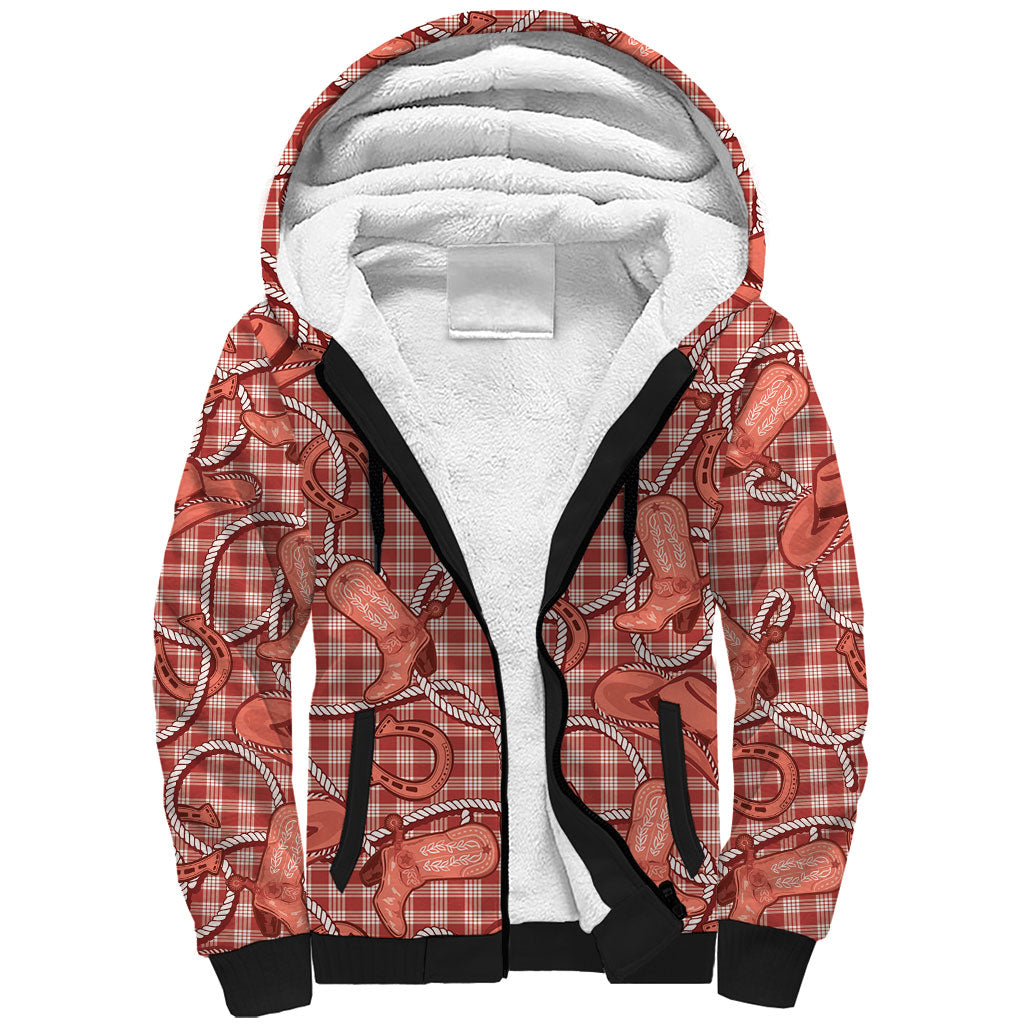 Red Hawaii Palaka Cowboy Sherpa Hoodie Hawaiian Paniolo Festival Spirit