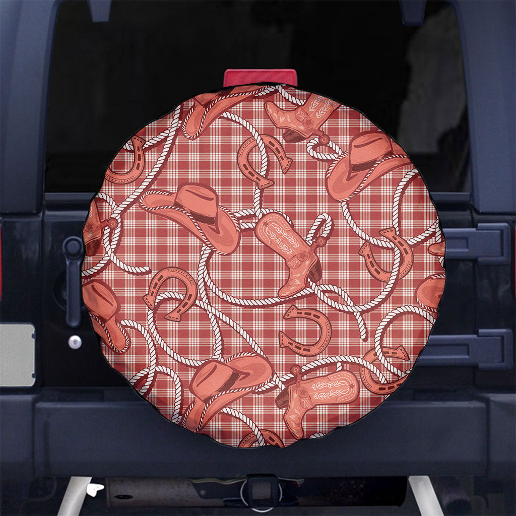 Red Hawaii Palaka Cowboy Spare Tire Cover Hawaiian Paniolo Festival Spirit