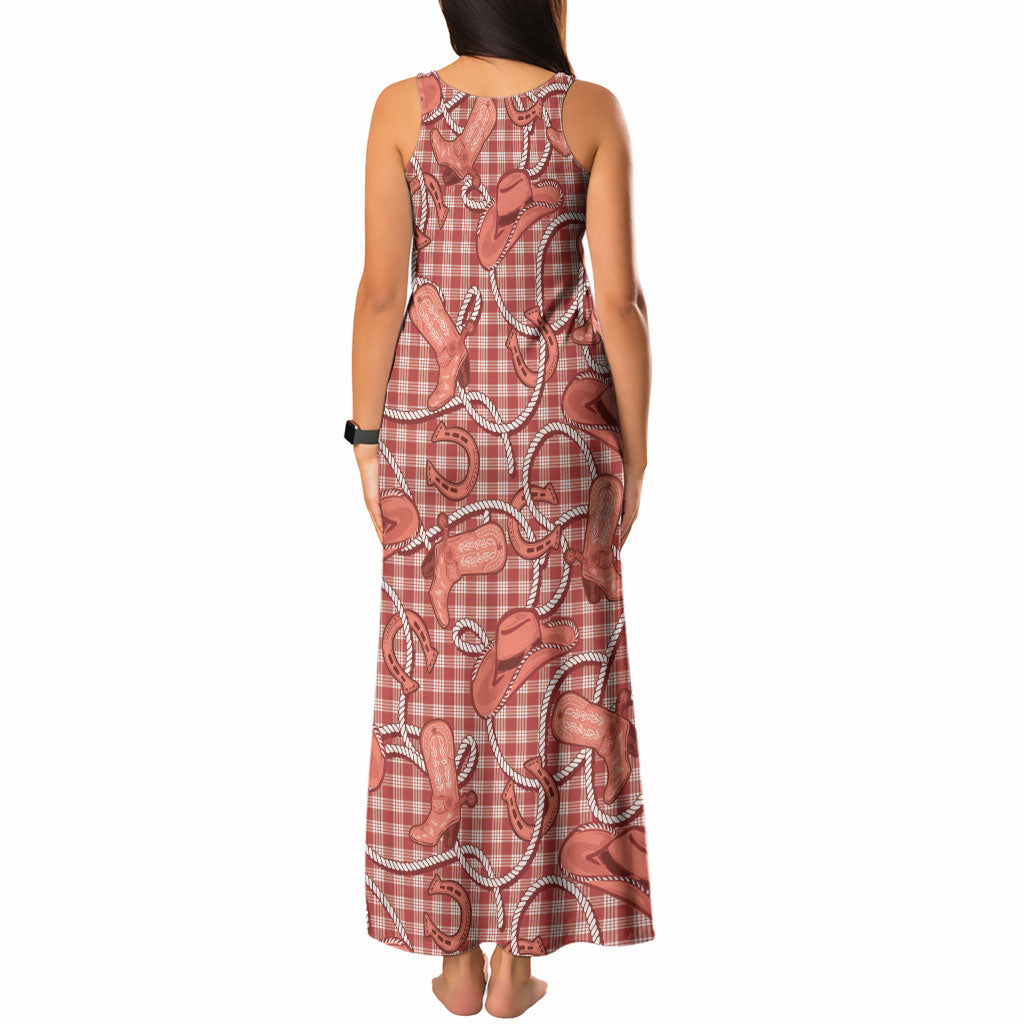 Red Hawaii Palaka Cowboy Tank Maxi Dress Hawaiian Paniolo Festival Spirit LT19 - Polynesian Pride