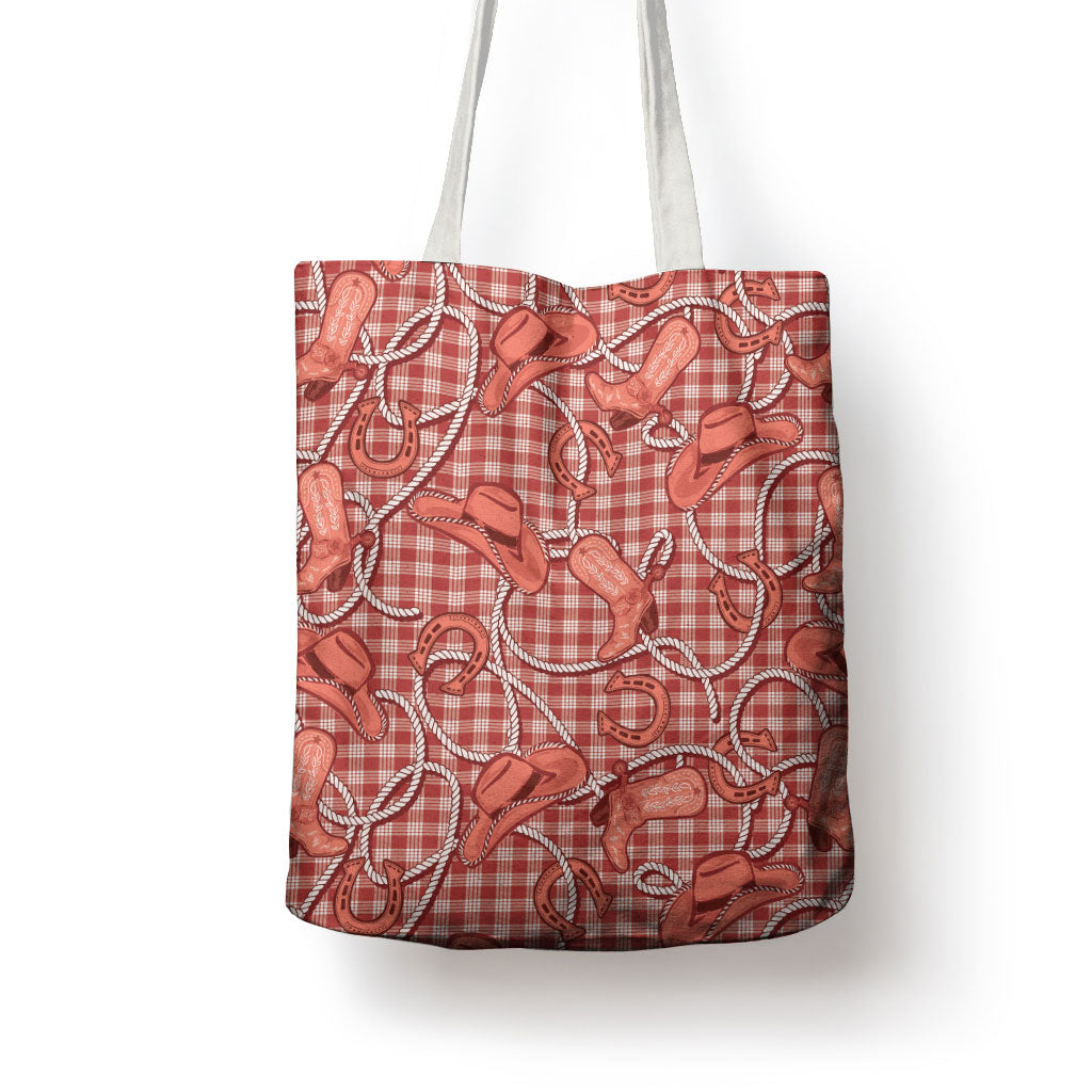 Red Hawaii Palaka Cowboy Tote Bag Hawaiian Paniolo Festival Spirit LT19 - Polynesian Pride