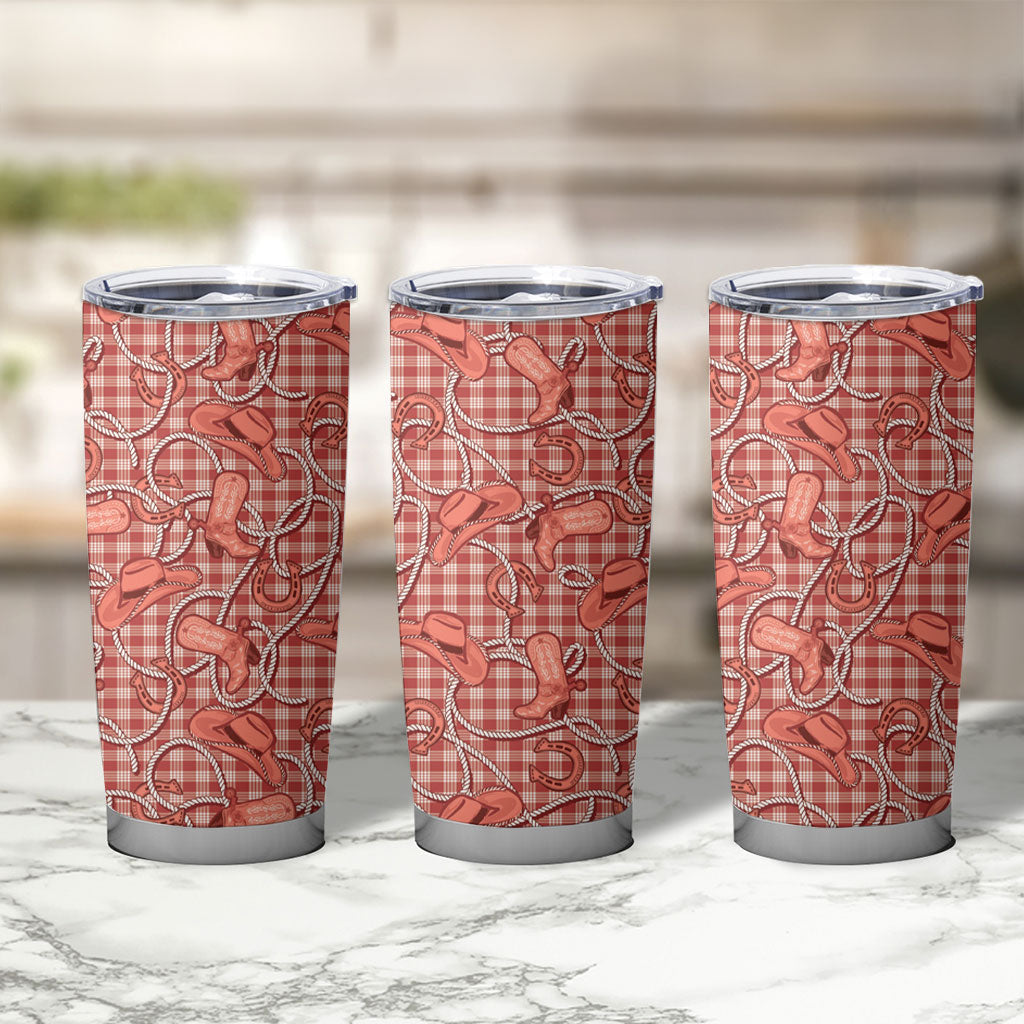 Red Hawaii Palaka Cowboy Tumbler Cup Hawaiian Paniolo Festival Spirit LT19 - Polynesian Pride