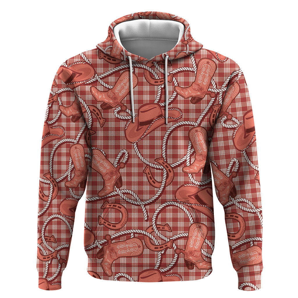 Red Hawaii Palaka Cowboy Zip Hoodie Hawaiian Paniolo Festival Spirit LT19 Pullover Hoodie Red - Polynesian Pride