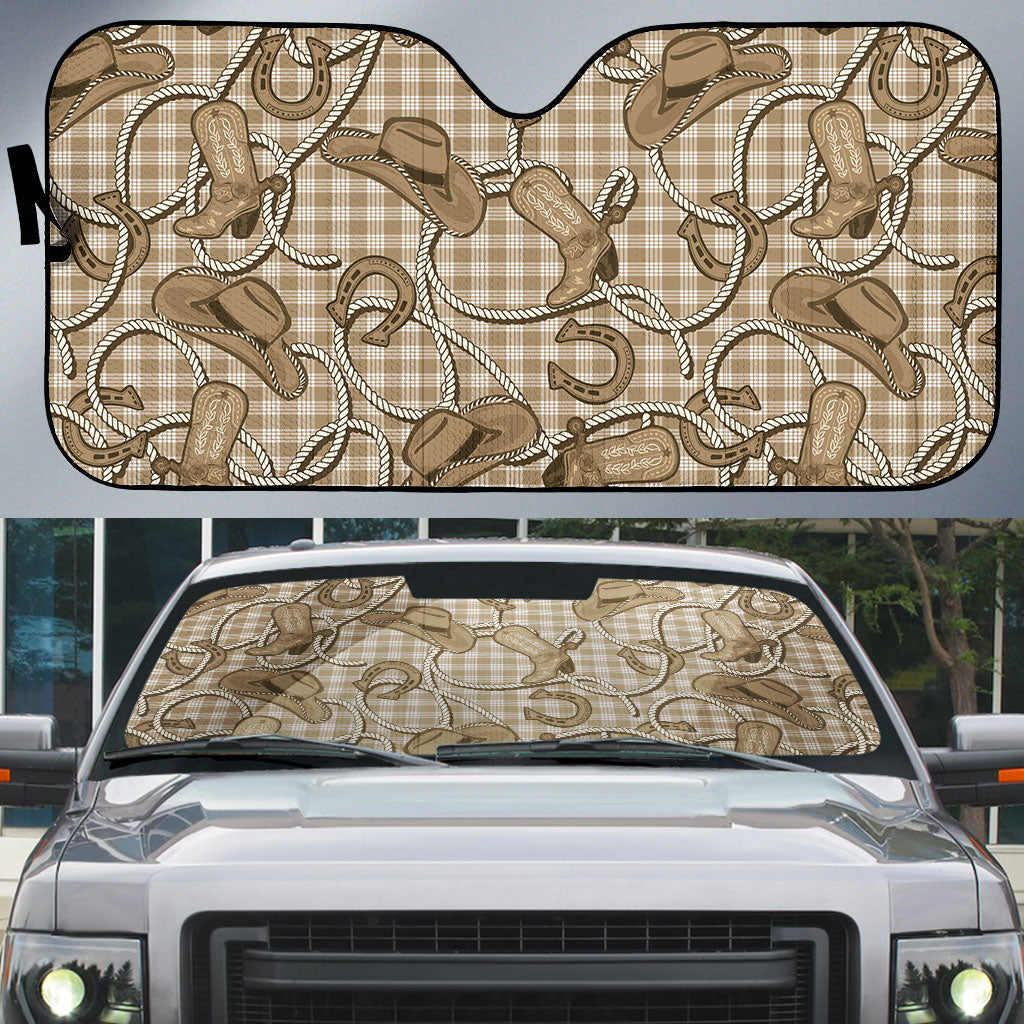 Beige Hawaii Palaka Cowboy Auto Sun Shade Hawaiian Paniolo Festival Spirit