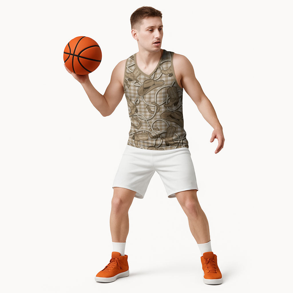 Beige Hawaii Palaka Cowboy Basketball Jersey Hawaiian Paniolo Festival Spirit LT19 - Polynesian Pride