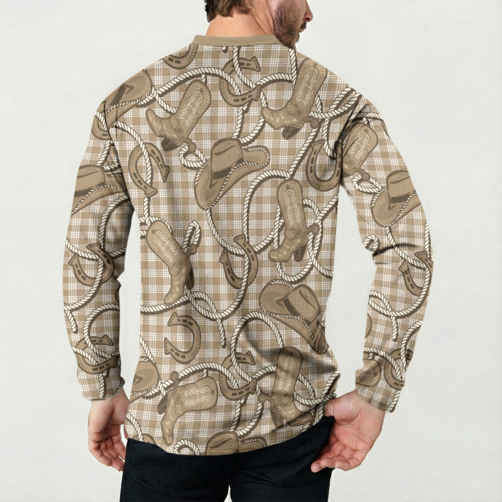 Beige Hawaii Palaka Cowboy Button Sweatshirt Hawaiian Paniolo Festival Spirit LT19 - Polynesian Pride