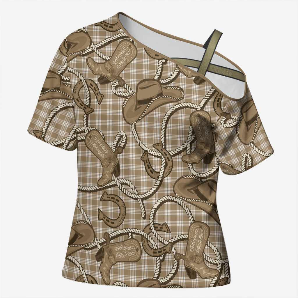 Beige Hawaii Palaka Cowboy Cross Shoulder Shirt Hawaiian Paniolo Festival Spirit