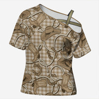 Beige Hawaii Palaka Cowboy Cross Shoulder Shirt Hawaiian Paniolo Festival Spirit LT19 Female Beige - Polynesian Pride
