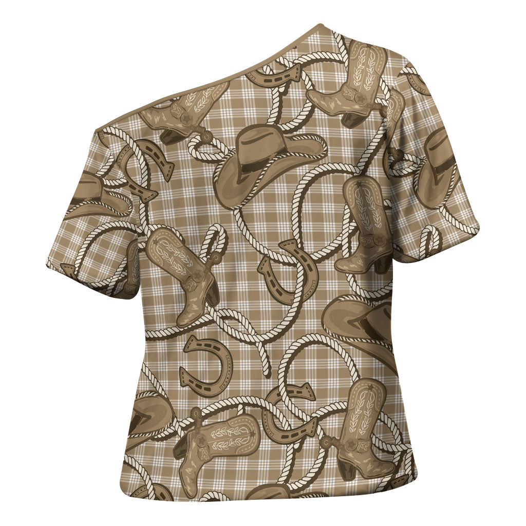 Beige Hawaii Palaka Cowboy Cross Shoulder Shirt Hawaiian Paniolo Festival Spirit LT19 - Polynesian Pride