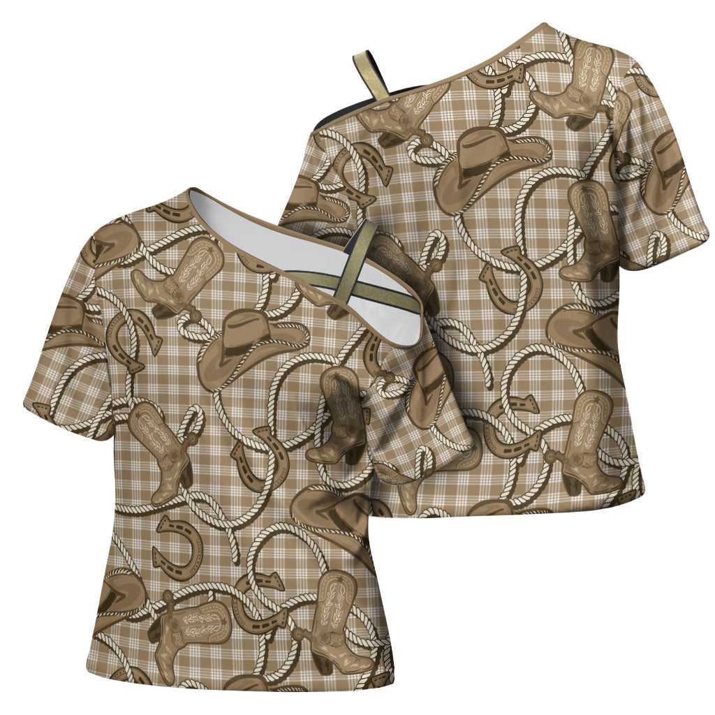Beige Hawaii Palaka Cowboy Cross Shoulder Shirt Hawaiian Paniolo Festival Spirit LT19 - Polynesian Pride