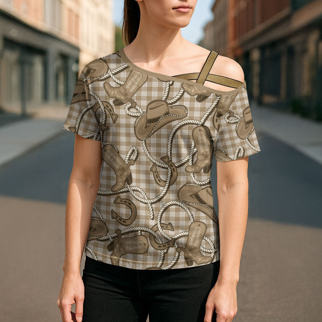Beige Hawaii Palaka Cowboy Cross Shoulder Shirt Hawaiian Paniolo Festival Spirit LT19 - Polynesian Pride