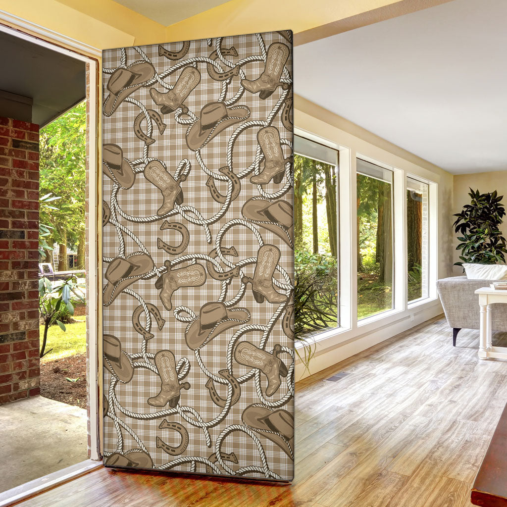 Beige Hawaii Palaka Cowboy Door Cover Hawaiian Paniolo Festival Spirit LT19 - Polynesian Pride