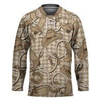 Beige Hawaii Palaka Cowboy Hockey Jersey Hawaiian Paniolo Festival Spirit LT19 Unisex Beige - Polynesian Pride