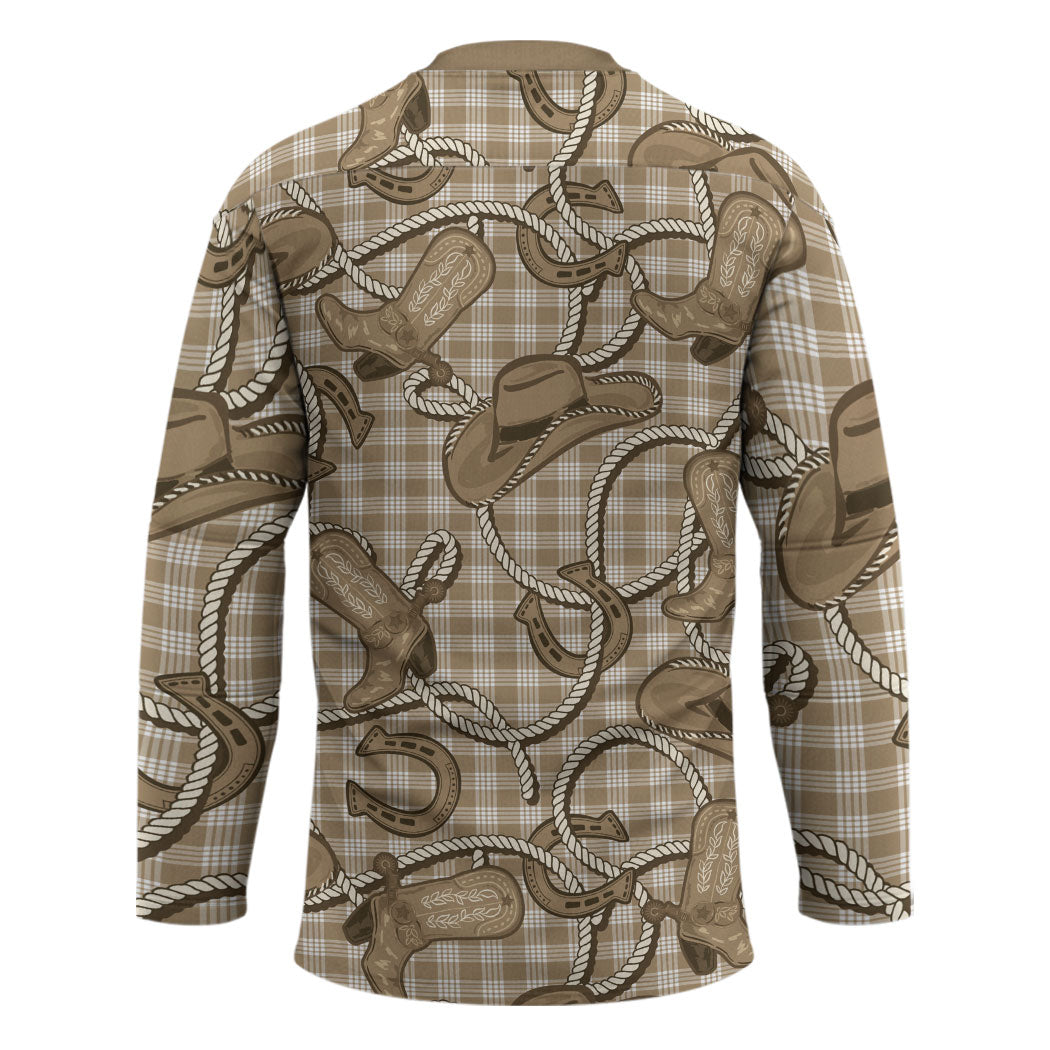 Beige Hawaii Palaka Cowboy Hockey Jersey Hawaiian Paniolo Festival Spirit LT19 - Polynesian Pride
