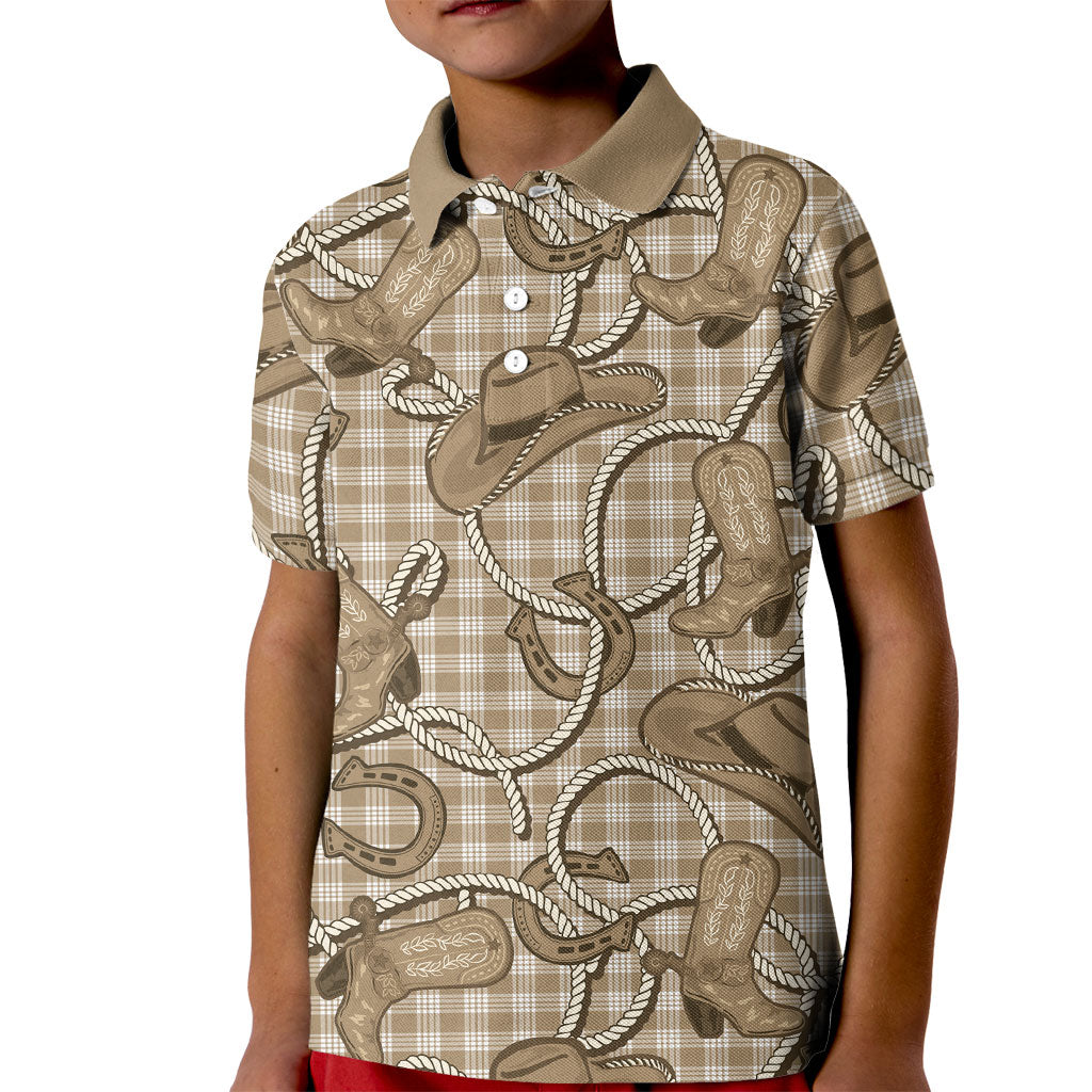 Beige Hawaii Palaka Cowboy Kid Polo Shirt Hawaiian Paniolo Festival Spirit LT19 Kid Beige - Polynesian Pride