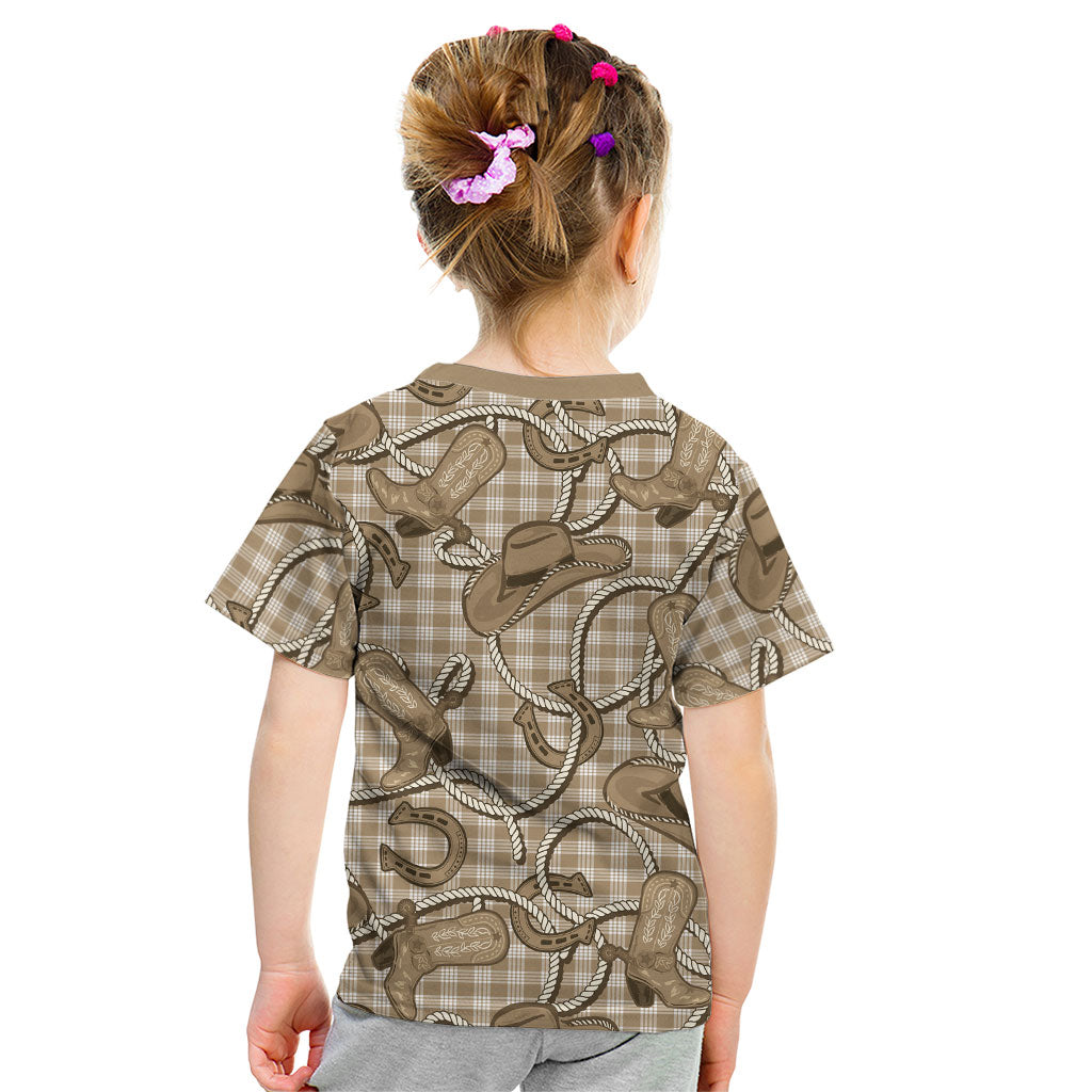 Beige Hawaii Palaka Cowboy Kid T Shirt Hawaiian Paniolo Festival Spirit LT19 - Polynesian Pride