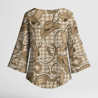 Beige Hawaii Palaka Cowboy Kimono Sleeve Blouse Hawaiian Paniolo Festival Spirit LT19 - Polynesian Pride