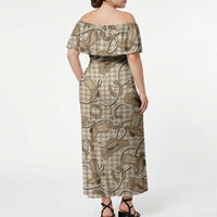 Beige Hawaii Palaka Cowboy Off Shoulder Maxi Dress Hawaiian Paniolo Festival Spirit LT19 - Polynesian Pride