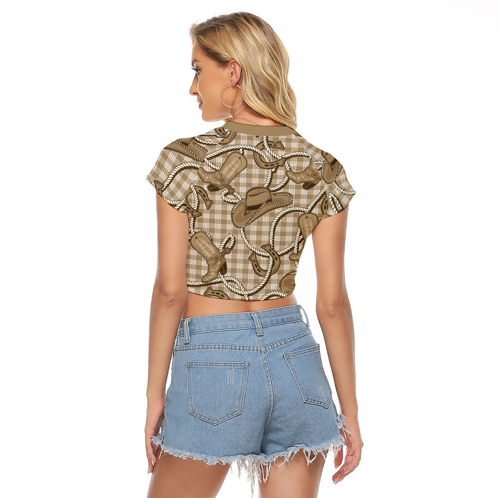 Beige Hawaii Palaka Cowboy Raglan Cropped T Shirt Hawaiian Paniolo Festival Spirit LT19 - Polynesian Pride