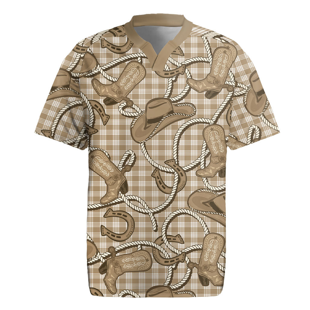 Beige Hawaii Palaka Cowboy Rugby Jersey Hawaiian Paniolo Festival Spirit