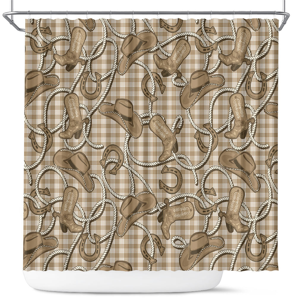 Beige Hawaii Palaka Cowboy Shower Curtain Hawaiian Paniolo Festival Spirit