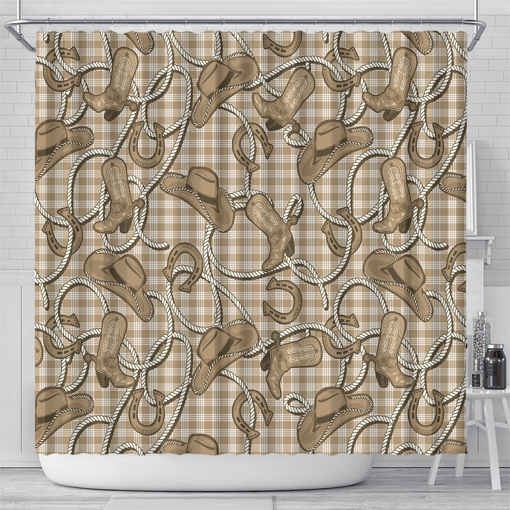 Beige Hawaii Palaka Cowboy Shower Curtain Hawaiian Paniolo Festival Spirit LT19 - Polynesian Pride