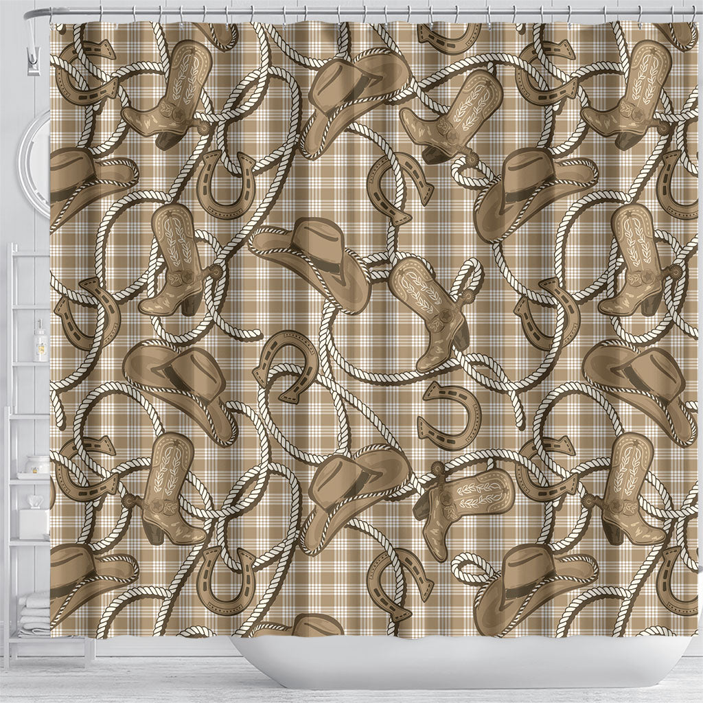 Beige Hawaii Palaka Cowboy Shower Curtain Hawaiian Paniolo Festival Spirit LT19 - Polynesian Pride