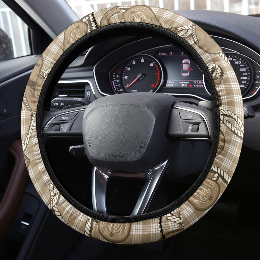 Beige Hawaii Palaka Cowboy Steering Wheel Cover Hawaiian Paniolo Festival Spirit LT19 - Polynesian Pride