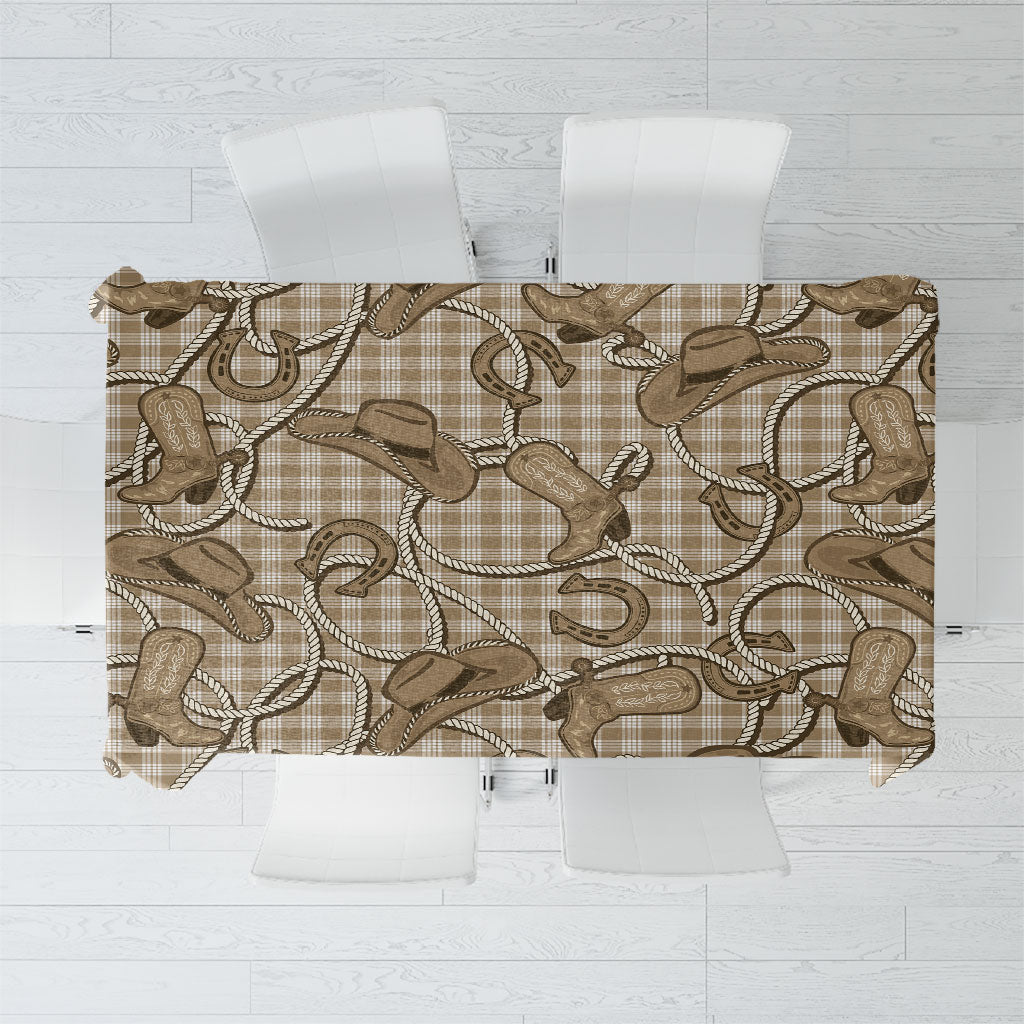 Beige Hawaii Palaka Cowboy Tablecloth Hawaiian Paniolo Festival Spirit