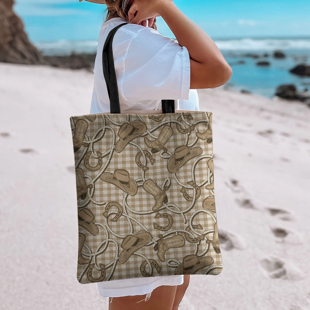 Beige Hawaii Palaka Cowboy Tote Bag Hawaiian Paniolo Festival Spirit LT19 - Polynesian Pride