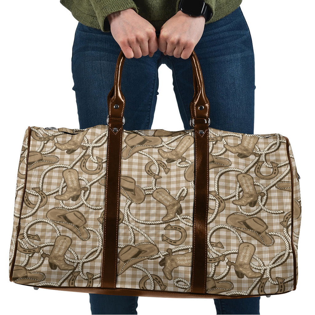 Beige Hawaii Palaka Cowboy Travel Bag Hawaiian Paniolo Festival Spirit