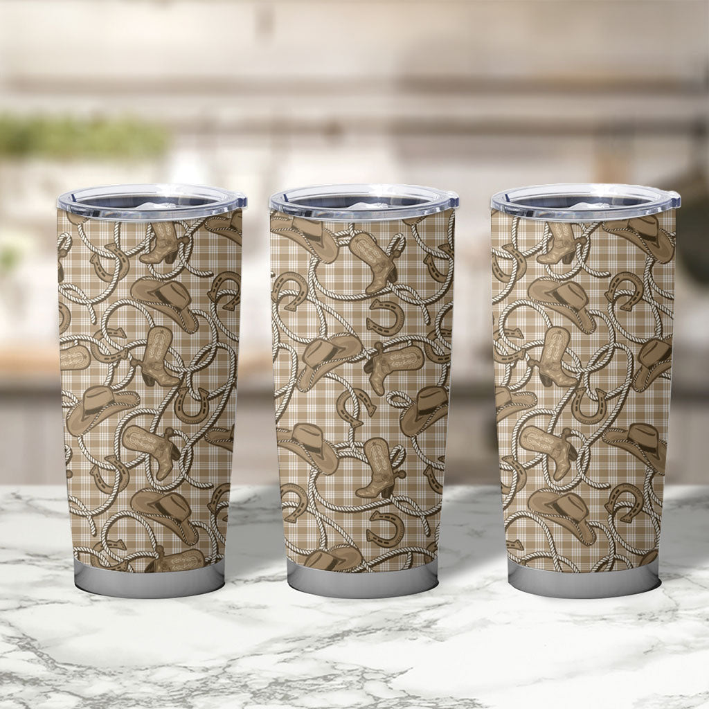 Beige Hawaii Palaka Cowboy Tumbler Cup Hawaiian Paniolo Festival Spirit LT19 - Polynesian Pride